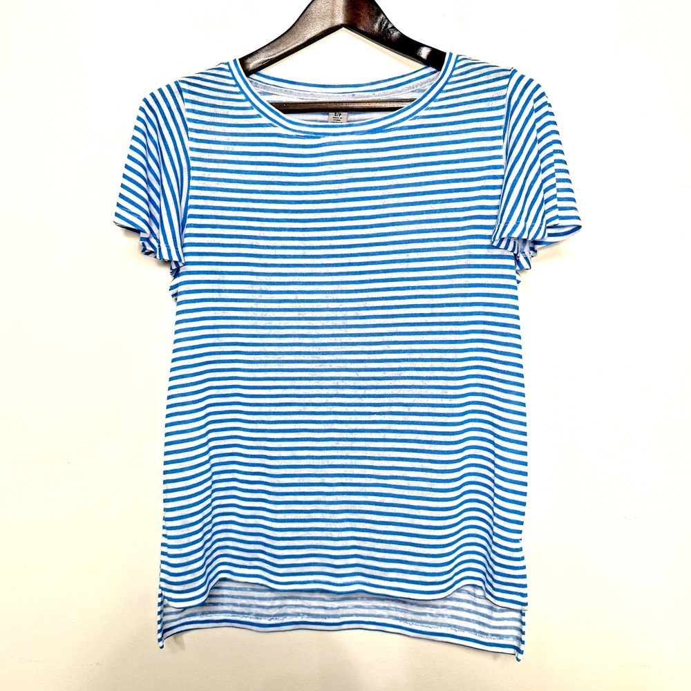 Tommy Bahama Womens Small Blue White Stripe Lana Short Sleeve Top Coastal Casual